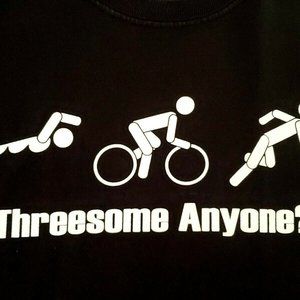 Threesome Anyone Triathlon Swim Bike Run XL Black 100% Cotton Graphic T-shirt